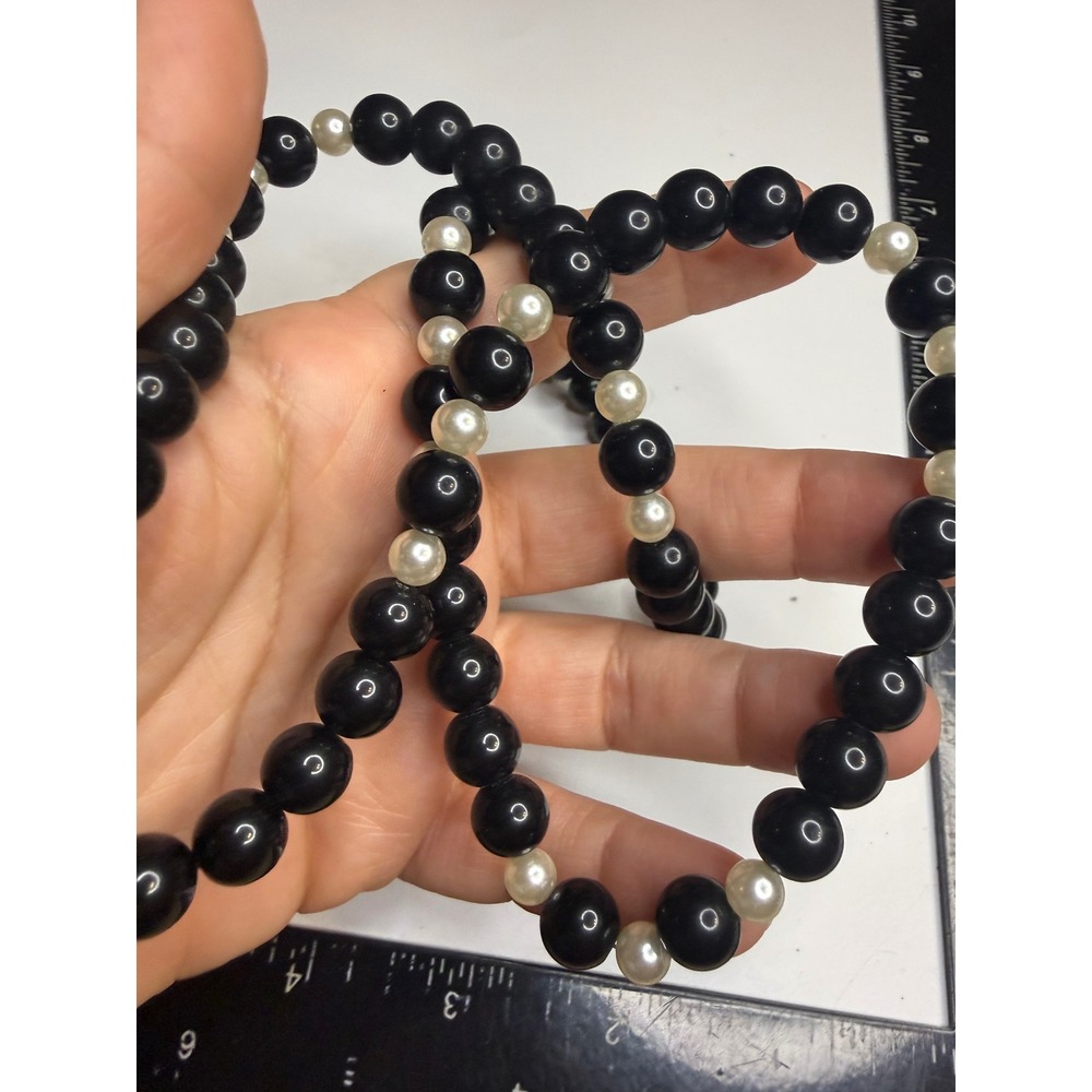 Karla Jordan Black and Cream Faux Pearl Beaded Strand Necklace 36 Inch